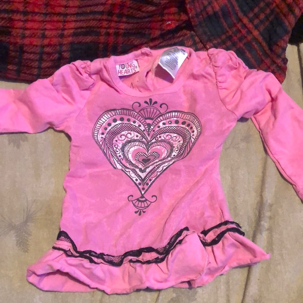 Pink and black long sleeve shirt with a heart